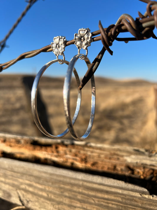 Sterling Silver Flower Hoops.