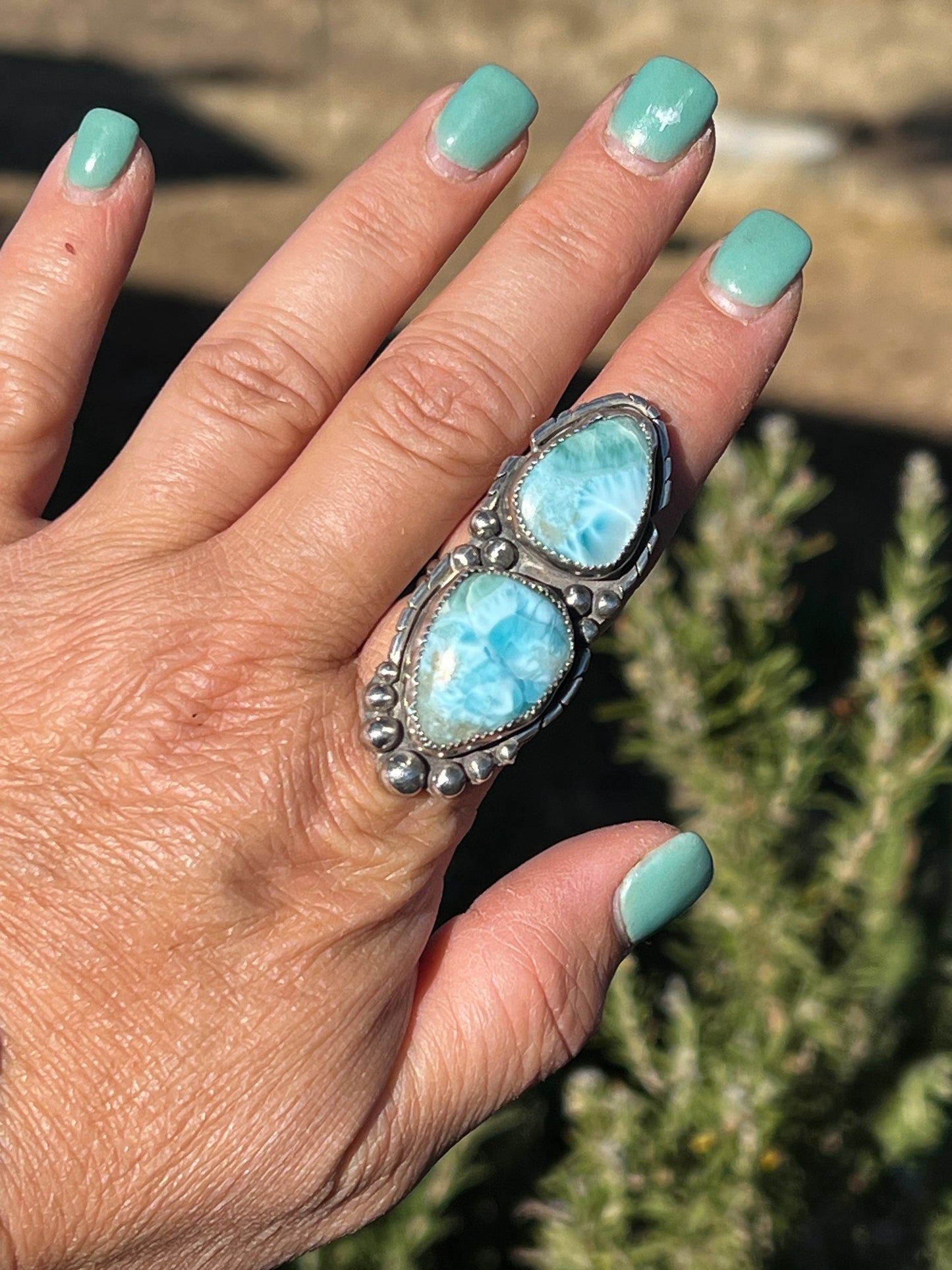 Larimar Silver Statement Ring